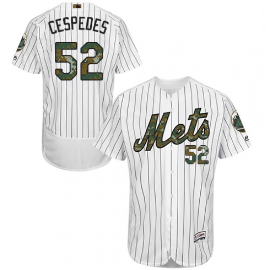 Mens Majestic New York Mets 52 Yoenis Cespedes Authentic White 2016 Memorial Day Fashion Flex Base M