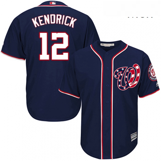 Mens Majestic Washington Nationals 12 Howie Kendrick Replica Navy Blue Alternate 2 Cool Base MLB Jer