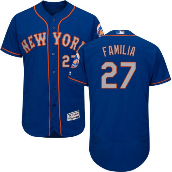 Mens Majestic New York Mets 27 Jeurys Familia RoyalGray Alternate Flex Base Authentic Collection MLB