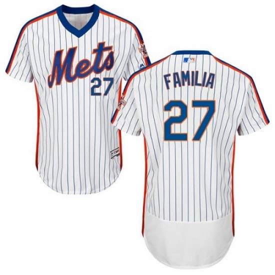 Mens Majestic New York Mets 27 Jeurys Familia White Alternate Flex Base Authentic Collection MLB Jer