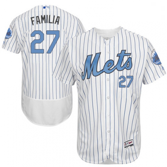 Mens Majestic New York Mets 27 Jeurys Familia Authentic White 2016 Fathers Day Fashion Flex Base MLB