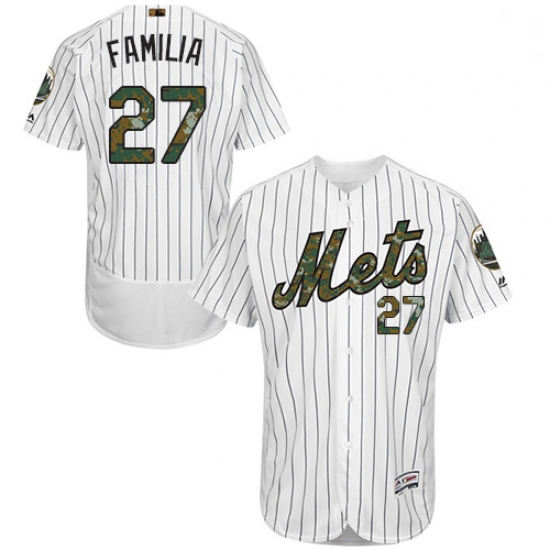 Mens Majestic New York Mets 27 Jeurys Familia Authentic White 2016 Memorial Day Fashion Flex Base ML