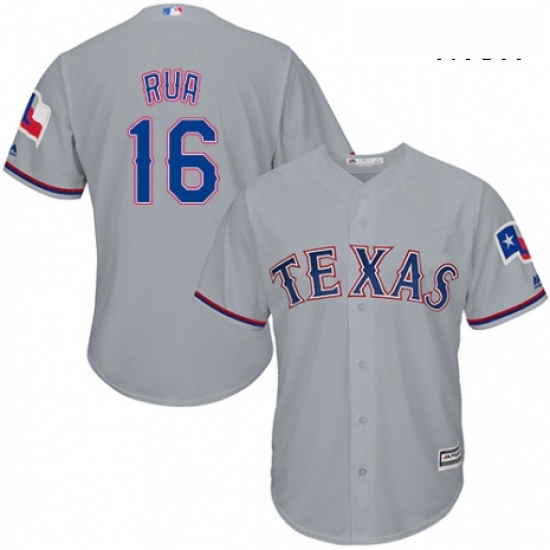 Mens Majestic Texas Rangers 16 Ryan Rua Replica Grey Road Cool Base MLB Jersey