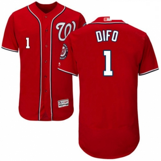 Mens Majestic Washington Nationals 1 Wilmer Difo Red Alternate Flex Base Authentic Collection MLB Je