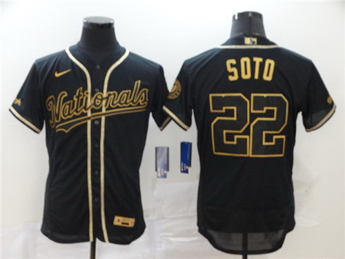 Nationals 22 Juan Soto Black Gold 2020 Nike Flexbase Jersey