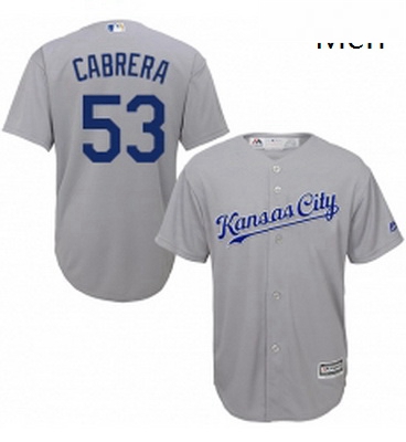 Mens Majestic Kansas City Royals 53 Melky Cabrera Replica Grey Road Cool Base MLB Jersey