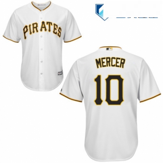 Mens Majestic Pittsburgh Pirates 10 Jordy Mercer Replica White Home Cool Base MLB Jersey