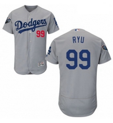 Mens Majestic Los Angeles Dodgers 99 Hyun Jin Ryu Gray Alternate Flex Base Authentic Collection 2018