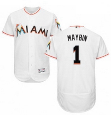 Mens Majestic Miami Marlins 1 Cameron Maybin White Home Flex Base Authentic Collection MLB Jersey