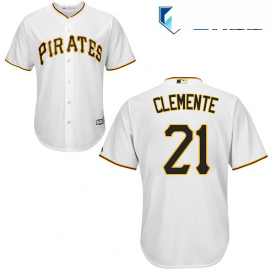 Mens Majestic Pittsburgh Pirates 21 Roberto Clemente Replica White Home Cool Base MLB Jersey