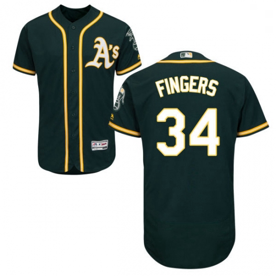 Mens Majestic Oakland Athletics 34 Rollie Fingers Green Alternate Flex Base Authentic Collection MLB