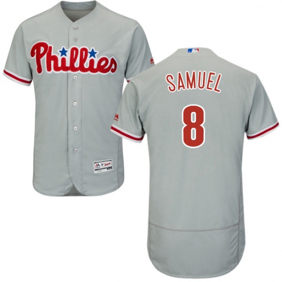 Mens Majestic Philadelphia Phillies 8 Juan Samuel Grey Road Flex Base Authentic Collection MLB Jerse