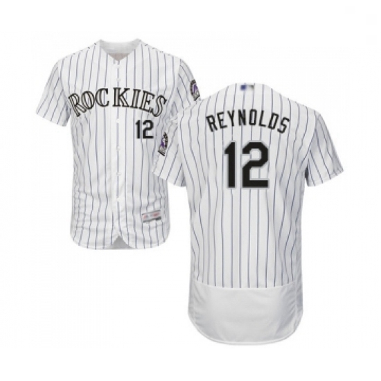 Mens Colorado Rockies 12 Mark Reynolds White Home Flex Base Authentic Collection Baseball Jersey