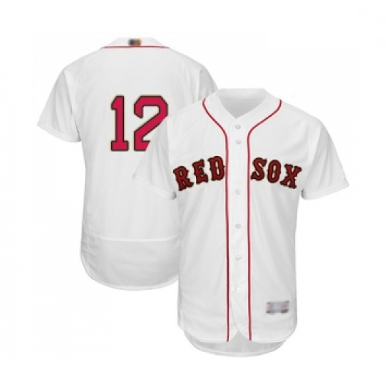 Mens Boston Red Sox 12 Brock Holt White 2019 Gold Program Flex Base Authentic Collection Baseball Je