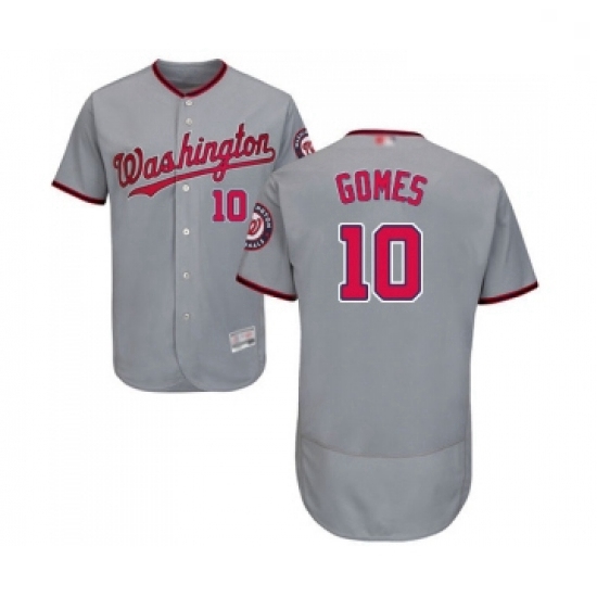 Mens Washington Nationals 10 Yan Gomes Grey Road Flex Base Authentic Collection Baseball Jersey