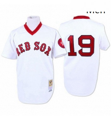 Mens Mitchell and Ness Boston Red Sox 19 Fred Lynn Authentic White Throwback MLB Jersey