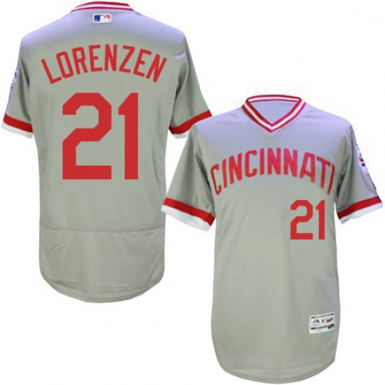 Mens Majestic Cincinnati Reds 21 Michael Lorenzen Grey Flexbase Authentic Collection Cooperstown MLB