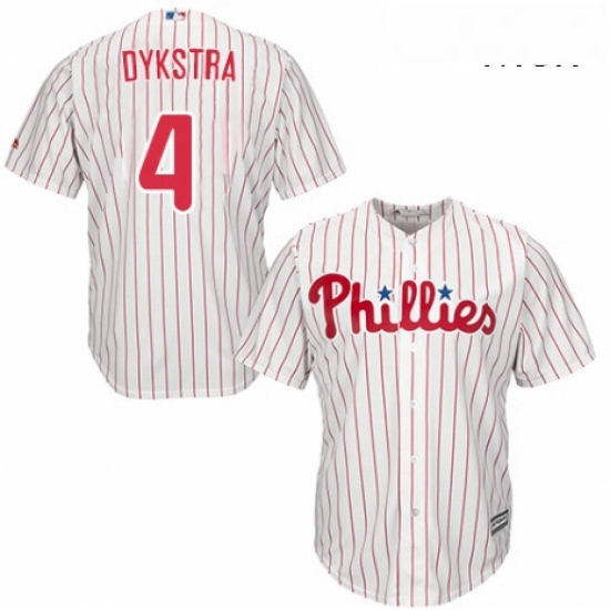 Mens Majestic Philadelphia Phillies 4 Lenny Dykstra Replica WhiteRed Strip Home Cool Base MLB Jersey