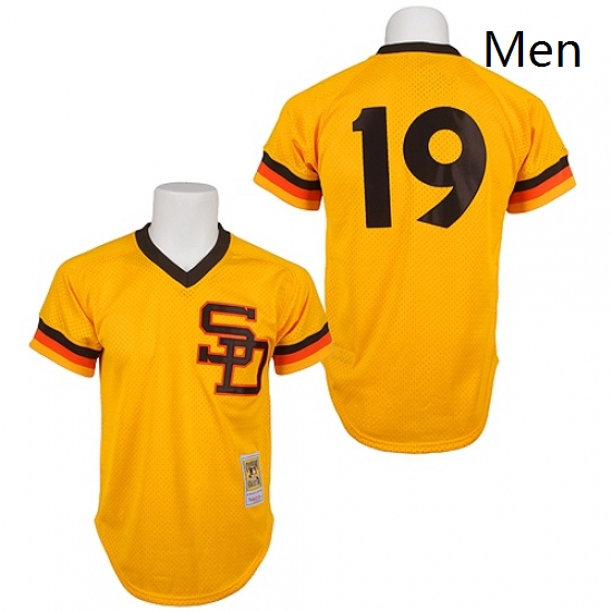 Mens Mitchell and Ness 1982 San Diego Padres 19 Tony Gwynn Authentic Gold Throwback MLB Jersey