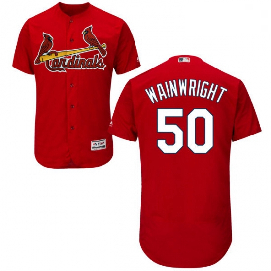 Mens Majestic St Louis Cardinals 50 Adam Wainwright Red Alternate Flex Base Authentic Collection MLB