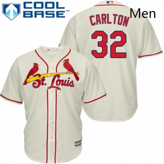 Mens Majestic St Louis Cardinals 32 Steve Carlton Replica Cream Alternate Cool Base MLB Jersey