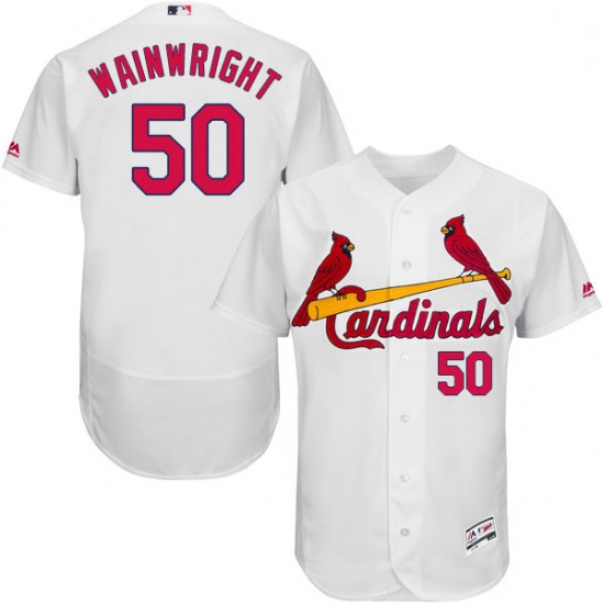 Mens Majestic St Louis Cardinals 50 Adam Wainwright White Home Flex Base Authentic Collection MLB Je