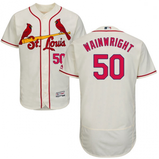 Mens Majestic St Louis Cardinals 50 Adam Wainwright Cream Alternate Flex Base Authentic Collection M