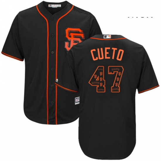 Mens Majestic San Francisco Giants 47 Johnny Cueto Authentic Black Team Logo Fashion Cool Base MLB J