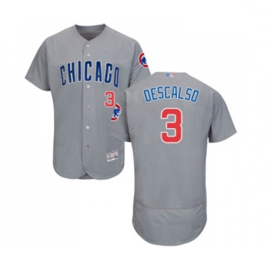 Mens Chicago Cubs 3 Daniel Descalso Grey Road Flex Base Authentic Collection Baseball Jersey