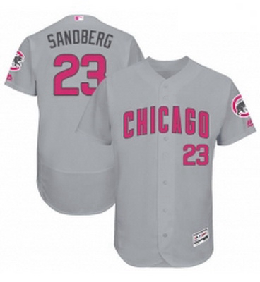 Mens Majestic Chicago Cubs 23 Ryne Sandberg Grey Mothers Day Flexbase Authentic Collection MLB Jerse