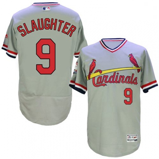 Mens Majestic St Louis Cardinals 9 Enos Slaughter Grey Flexbase Authentic Collection Cooperstown MLB