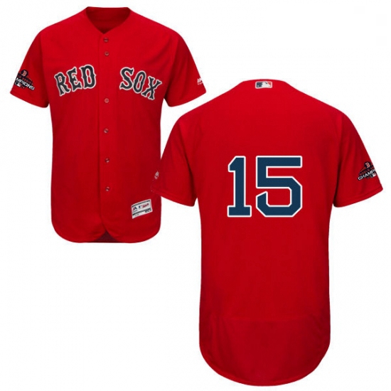 Mens Majestic Boston Red Sox 15 Dustin Pedroia Red Alternate Flex Base Authentic Collection 2018 Wor