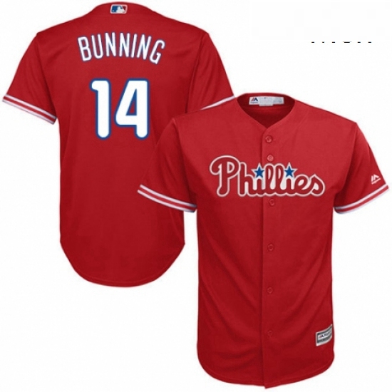 Mens Majestic Philadelphia Phillies 14 Jim Bunning Replica Red Alternate Cool Base MLB Jersey