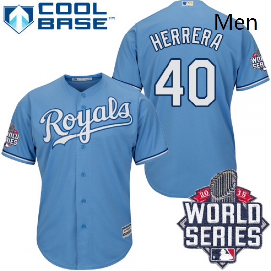 Mens Majestic Kansas City Royals 40 Kelvin Herrera Authentic Light Blue Alternate 1 Cool Base 2015 W