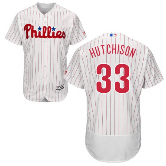 Mens Majestic Philadelphia Phillies 33 Drew Hutchison White Home Flex Base Authentic Collection MLB 