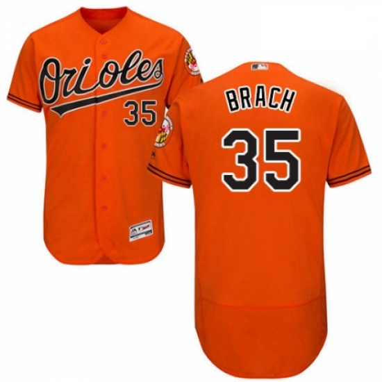 Mens Majestic Baltimore Orioles 35 Brad Brach Orange Alternate Flex Base Authentic Collection MLB Je