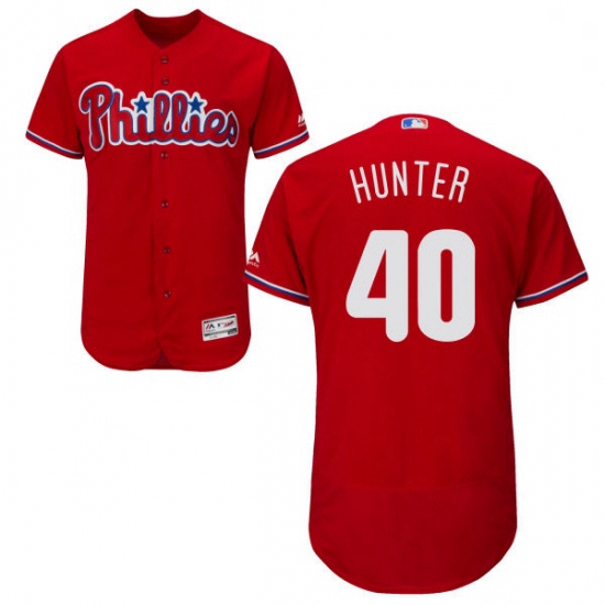 Mens Majestic Philadelphia Phillies 40 Tommy Hunter Red Alternate Flex Base Authentic Collection MLB