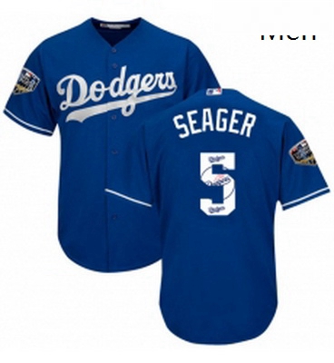 Mens Majestic Los Angeles Dodgers 5 Corey Seager Authentic Royal Blue Team Logo Fashion Cool Base 20