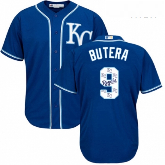 Mens Majestic Kansas City Royals 9 Drew Butera Blue Authentic Blue Team Logo Fashion Cool Base MLB J