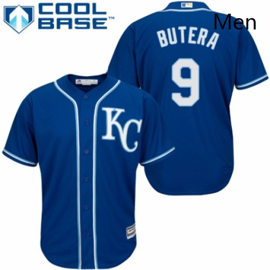 Mens Majestic Kansas City Royals 9 Drew Butera Replica Blue Alternate 2 Cool Base MLB Jersey