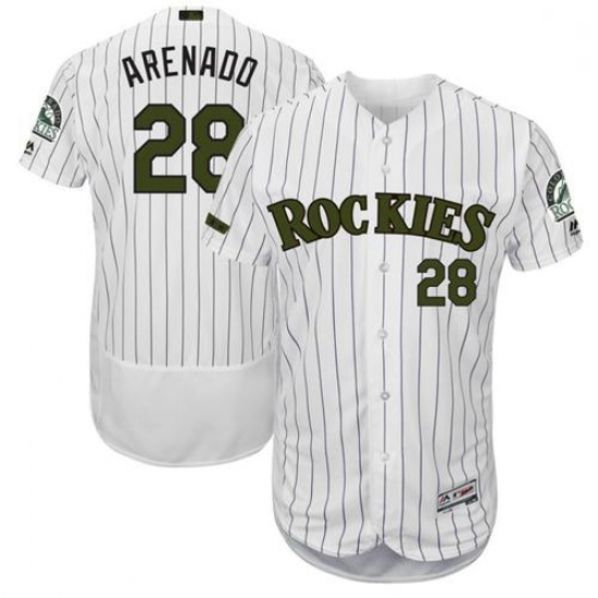 Mens Majestic Colorado Rockies 28 Nolan Arenado White Memorial Day Authentic Collection Flex Base ML