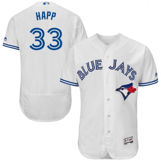 Mens Majestic Toronto Blue Jays 33 JA Happ White Home Flex Base Authentic Collection MLB Jersey