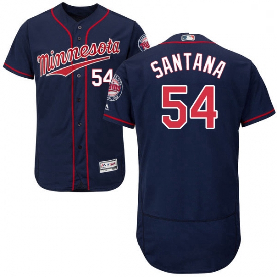 Mens Majestic Minnesota Twins 54 Ervin Santana Authentic Navy Blue Alternate Flex Base Authentic Col