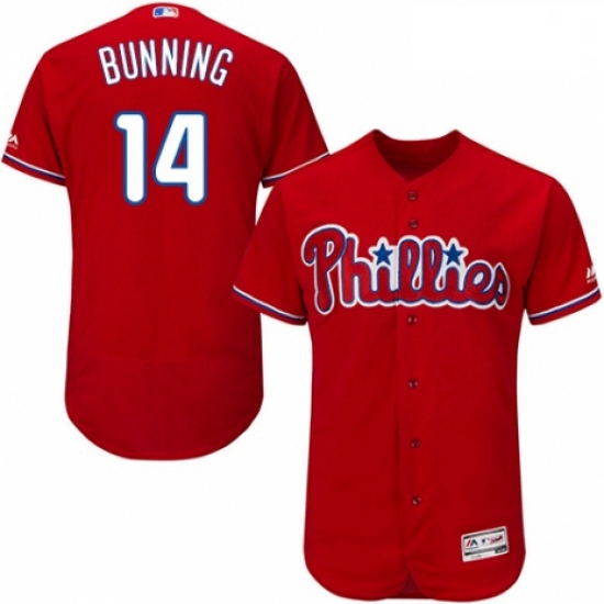 Mens Majestic Philadelphia Phillies 14 Jim Bunning Red Alternate Flex Base Authentic Collection MLB 