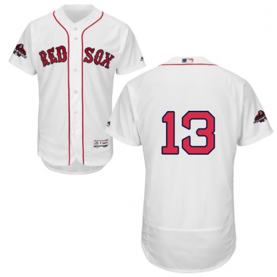 Mens Majestic Boston Red Sox 13 Hanley Ramirez White Home Flex Base Authentic Collection 2018 World 