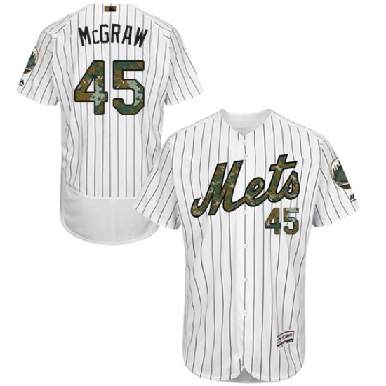 Mens Majestic New York Mets 45 Tug McGraw Authentic White 2016 Memorial Day Fashion Flex Base MLB Je