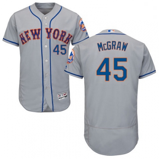 Mens Majestic New York Mets 45 Tug McGraw Grey Road Flex Base Authentic Collection MLB Jersey