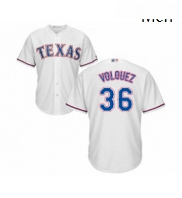 Mens Texas Rangers 36 Edinson Volquez Replica White Home Cool Base Baseball Jersey