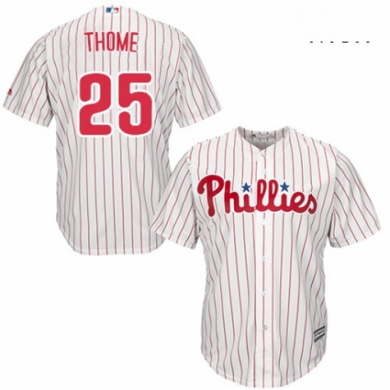 Mens Majestic Philadelphia Phillies 25 Jim Thome Replica WhiteRed Strip Home Cool Base MLB Jersey