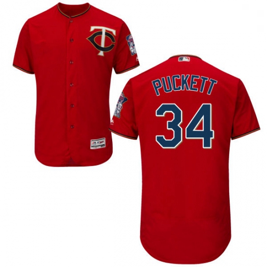 Mens Majestic Minnesota Twins 34 Kirby Puckett Authentic Scarlet Alternate Flex Base Authentic Colle